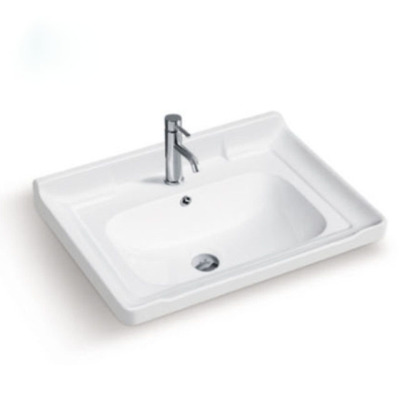 Single square basin with corner horn countertop basin in the bathroom