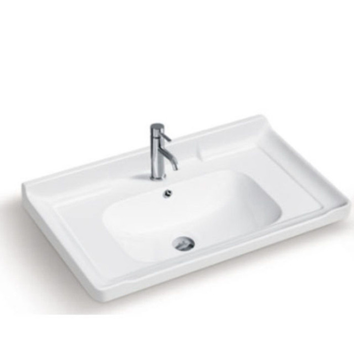 Single square basin with corner horn countertop basin in the bathroom
