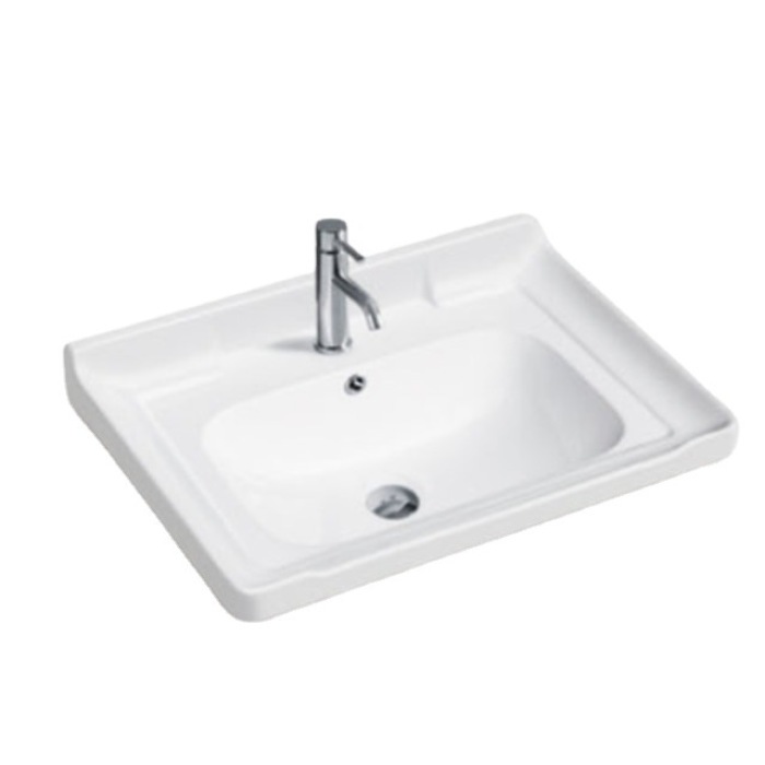 Single square basin with corner horn countertop basin in the bathroom